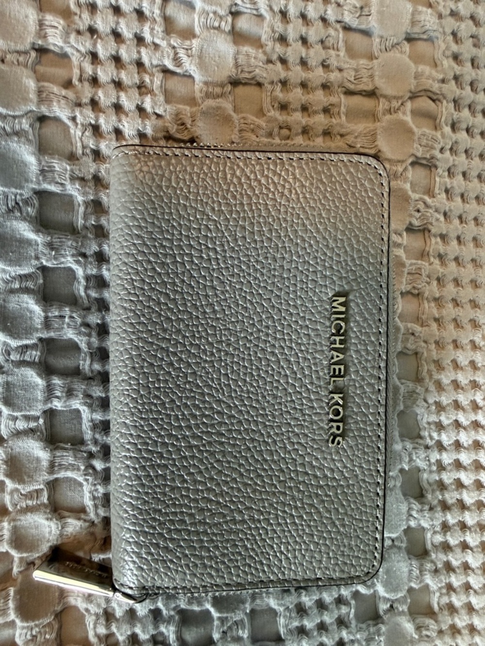 Michael Kors Silver Pebbled Leather Zip Wallet
